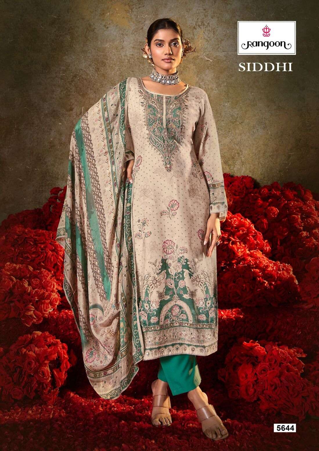 SIDDHI BY RANGOON IN PURE MUSLIN WITH PURE DIGITAL PRINT AARI AND SWAROVSKI DIAMOND WORK