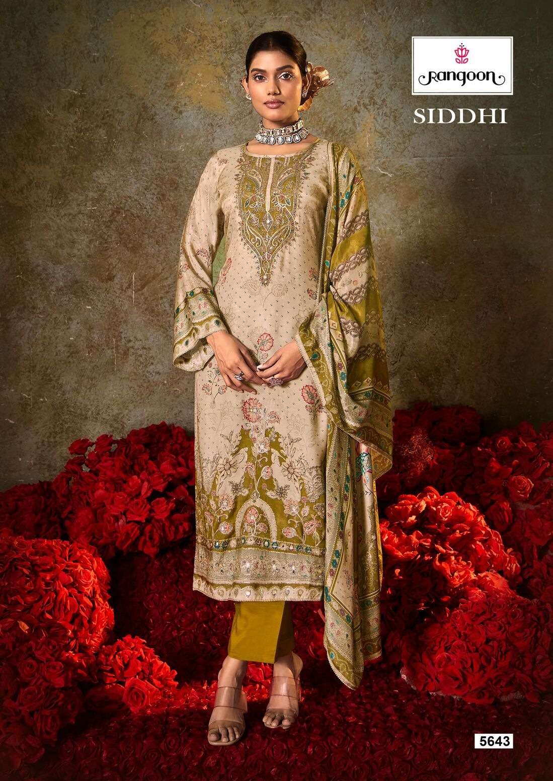 SIDDHI BY RANGOON IN PURE MUSLIN WITH PURE DIGITAL PRINT AARI AND SWAROVSKI DIAMOND WORK