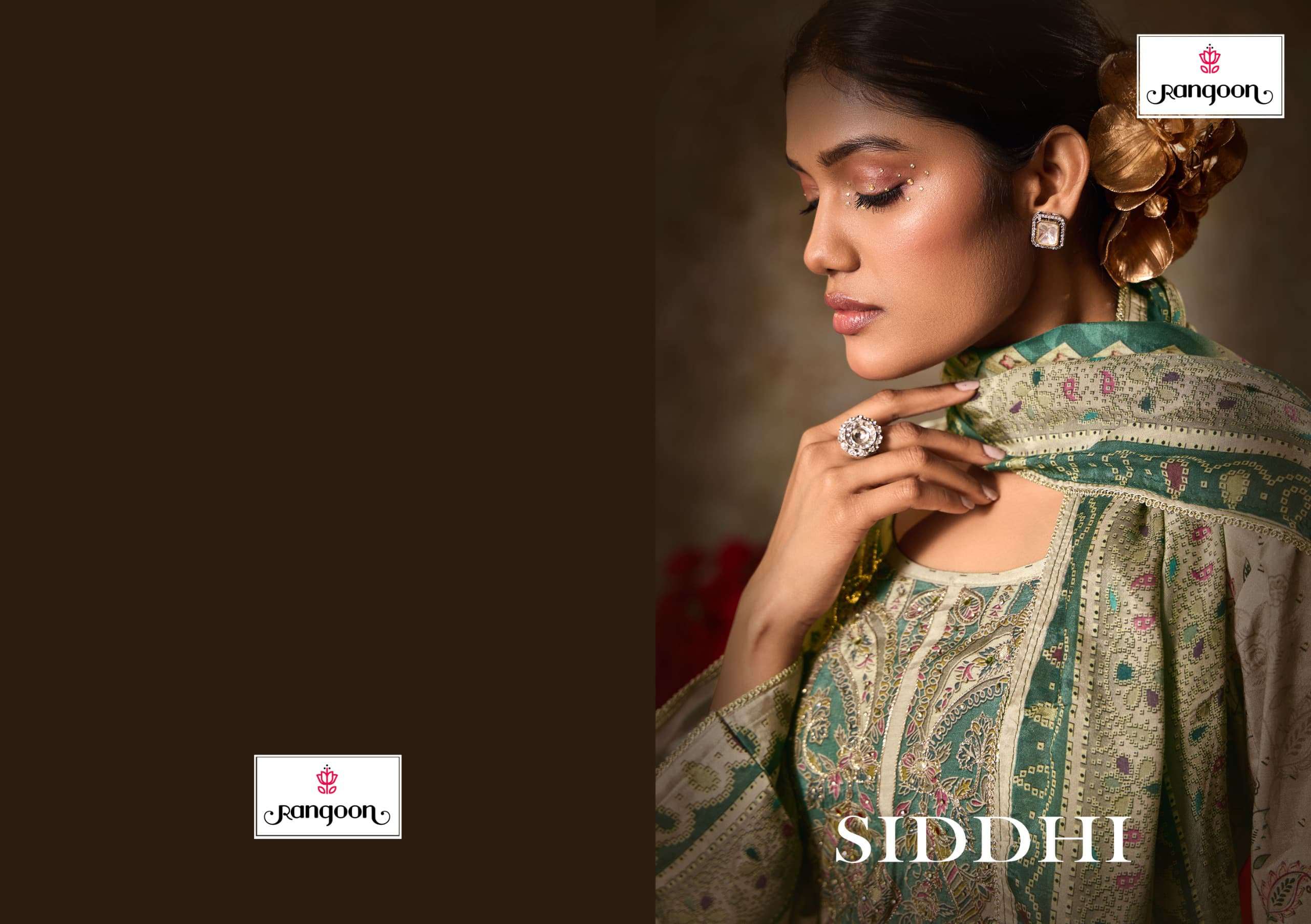 SIDDHI BY RANGOON IN PURE MUSLIN WITH PURE DIGITAL PRINT AARI AND SWAROVSKI DIAMOND WORK