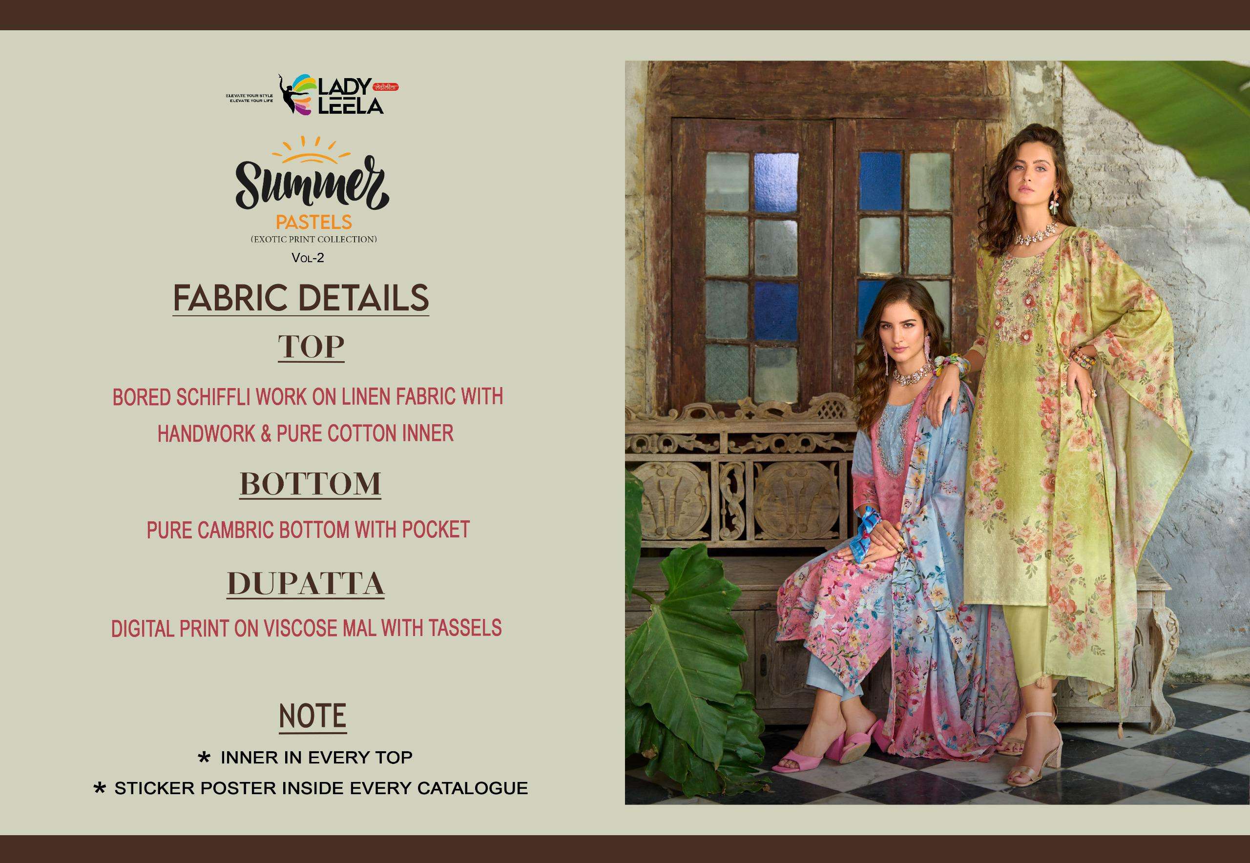 SUMMER PASTELS-2 BY LADY LEELA IN BORER STIFFLY WORK ON LINEN FABRIC WITH HANDWORK
