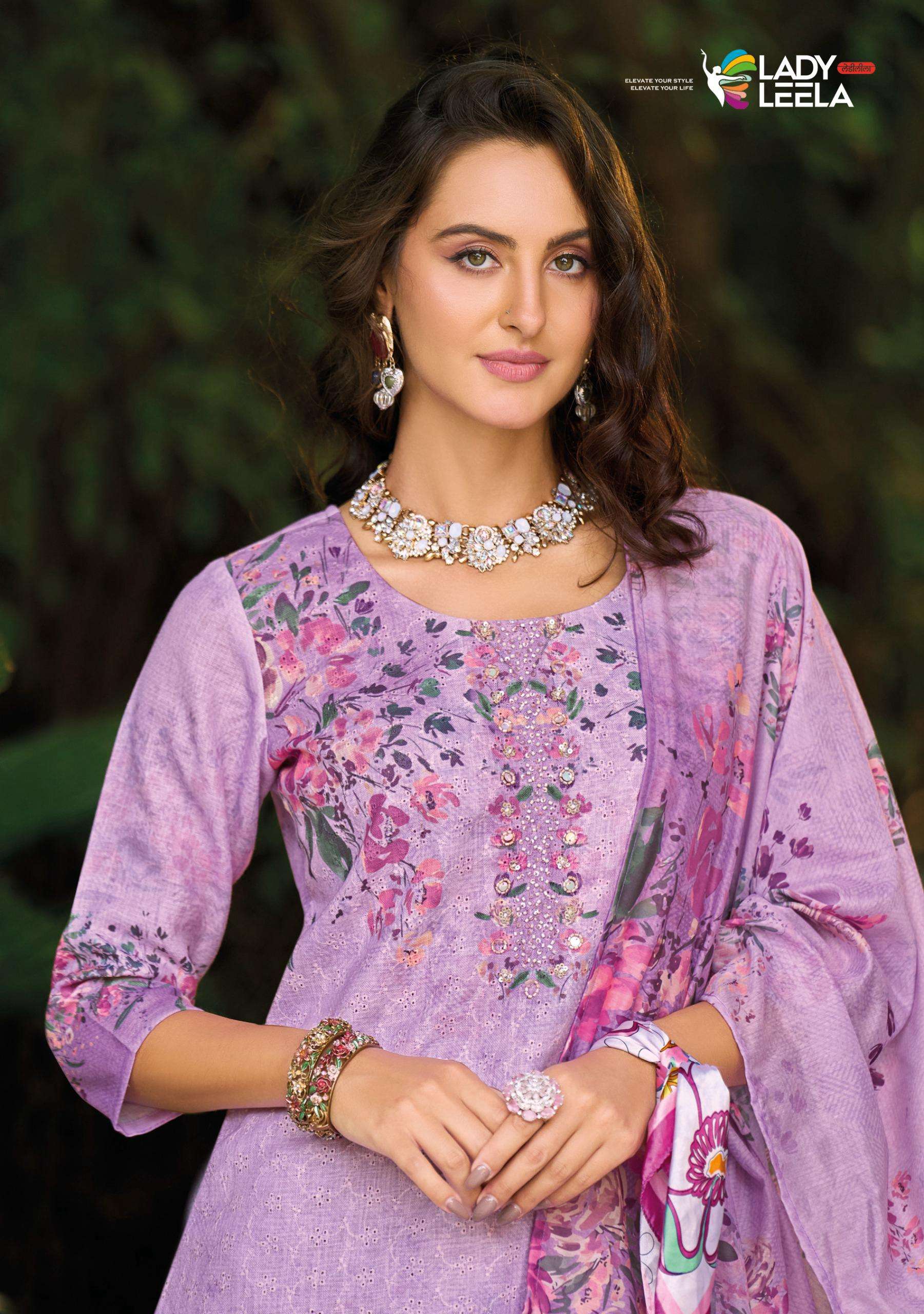SUMMER PASTELS-2 BY LADY LEELA IN BORER STIFFLY WORK ON LINEN FABRIC WITH HANDWORK