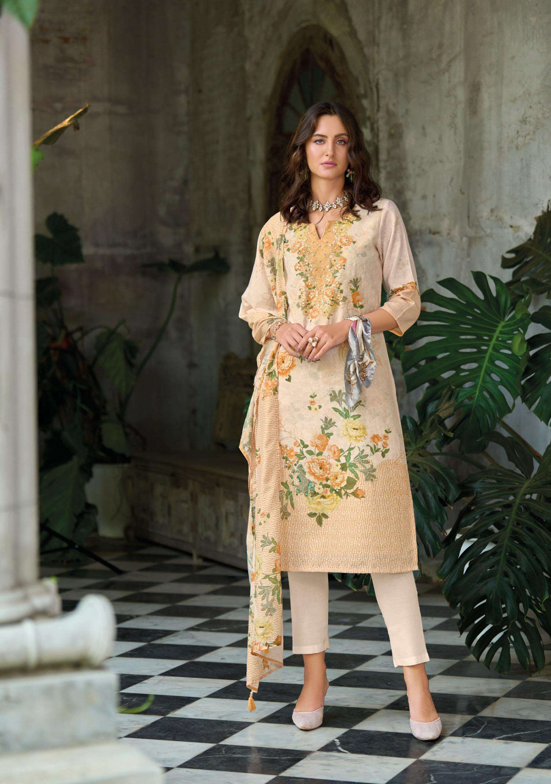 SUMMER PASTELS-2 BY LADY LEELA IN BORER STIFFLY WORK ON LINEN FABRIC WITH HANDWORK