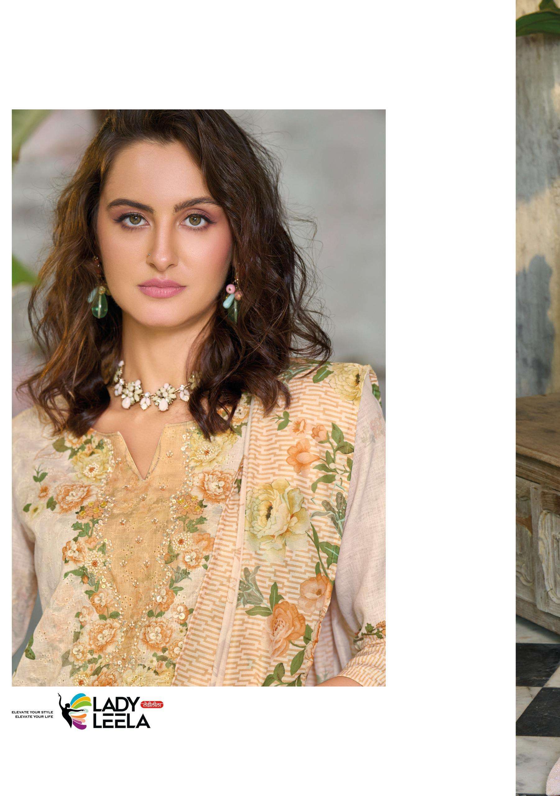 SUMMER PASTELS-2 BY LADY LEELA IN BORER STIFFLY WORK ON LINEN FABRIC WITH HANDWORK