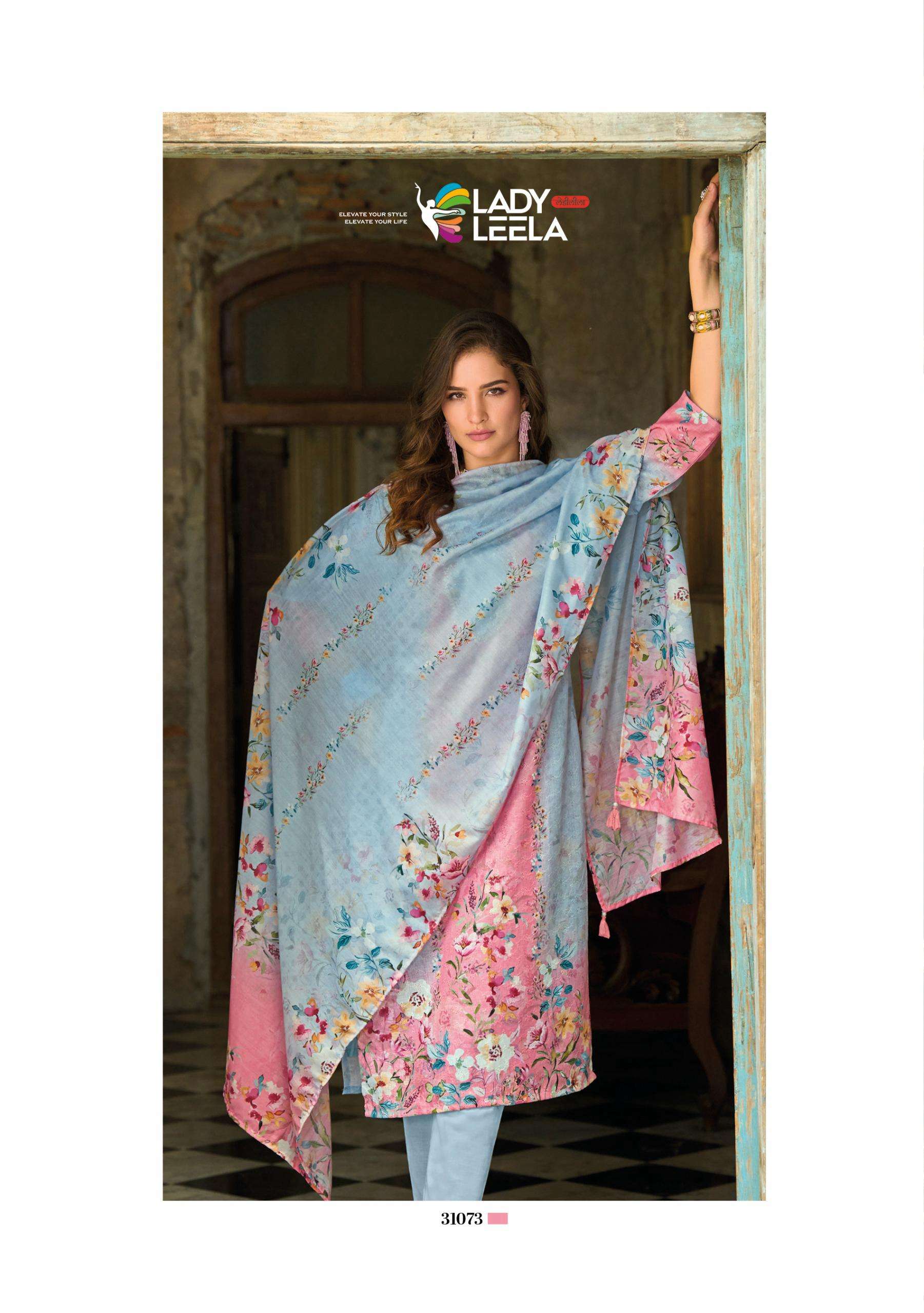 SUMMER PASTELS-2 BY LADY LEELA IN BORER STIFFLY WORK ON LINEN FABRIC WITH HANDWORK
