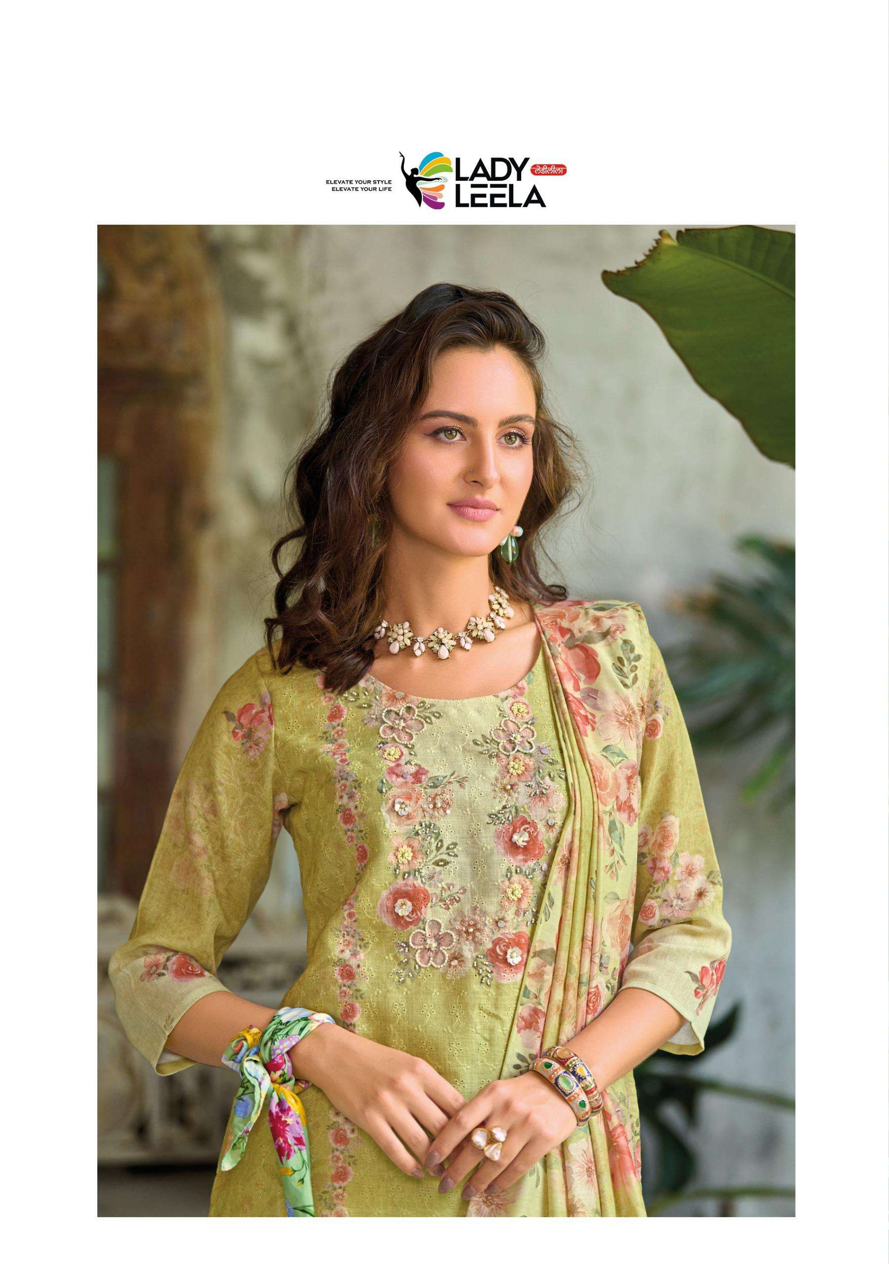 SUMMER PASTELS-2 BY LADY LEELA IN BORER STIFFLY WORK ON LINEN FABRIC WITH HANDWORK