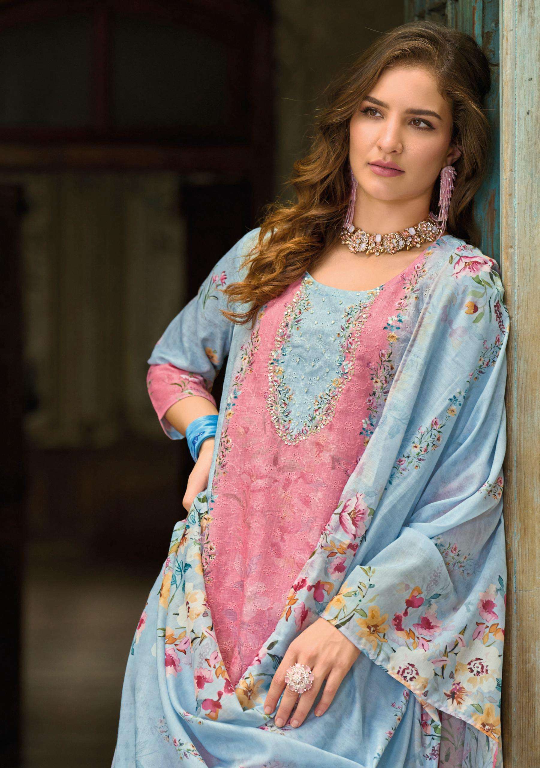 SUMMER PASTELS-2 BY LADY LEELA IN BORER STIFFLY WORK ON LINEN FABRIC WITH HANDWORK