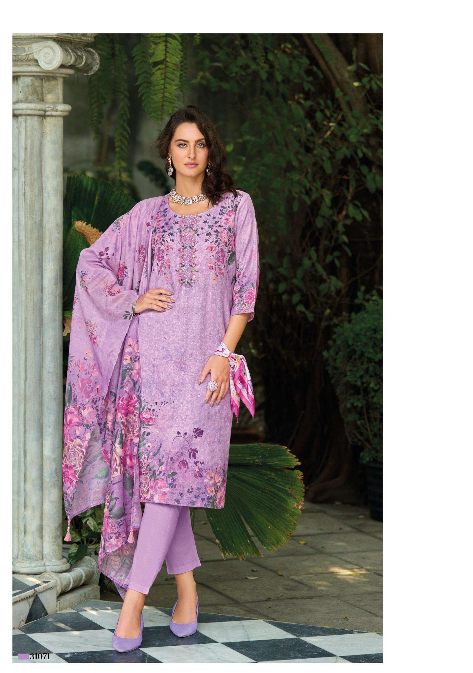 SUMMER PASTELS-2 BY LADY LEELA IN BORER STIFFLY WORK ON LINEN FABRIC WITH HANDWORK