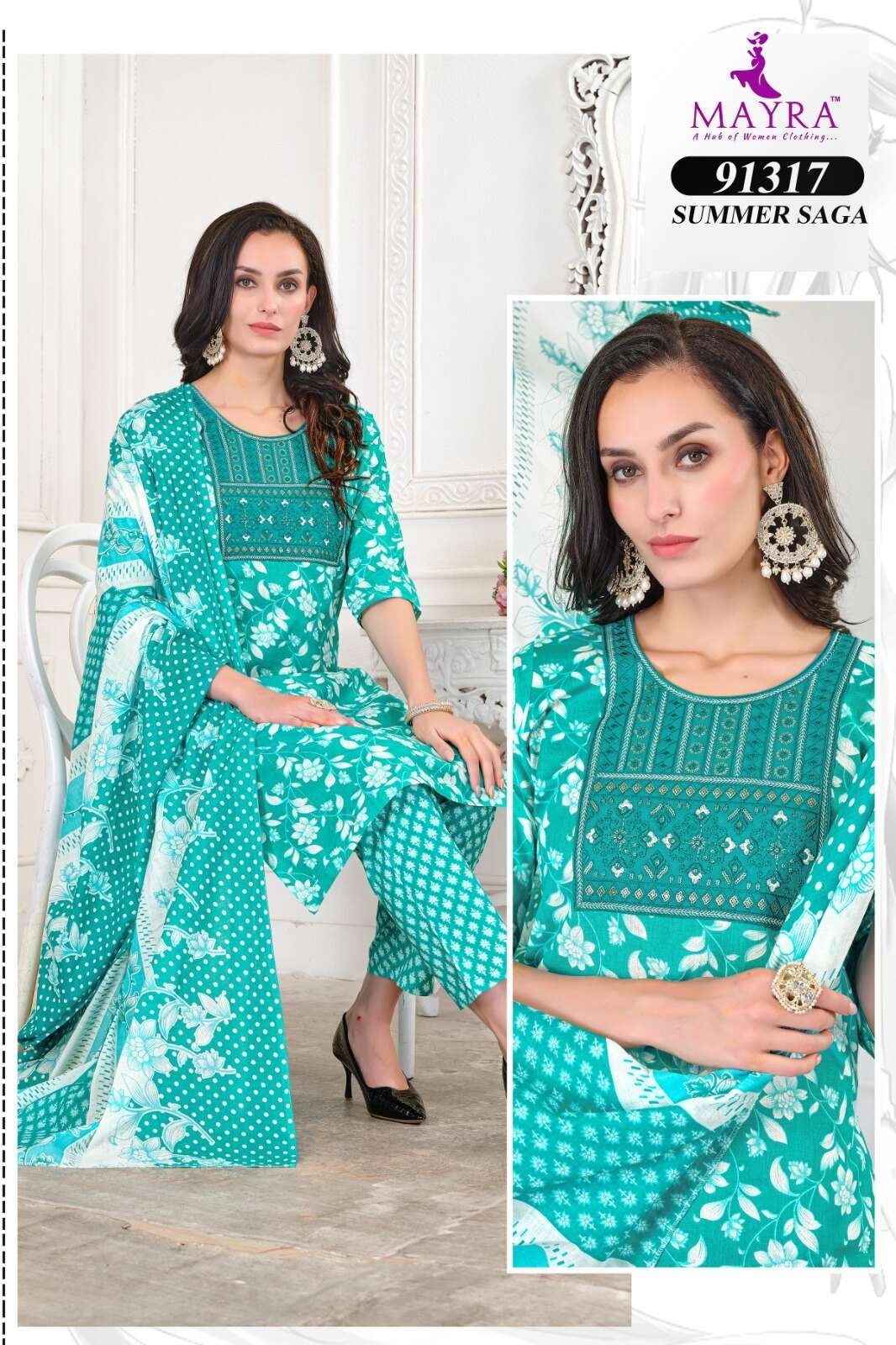 SUMMER SAGA BY MAYRA FASHION PURE JAIPUR COTTON WITH SEQUENCE EMBROIDERY WITH PURE COTTON DUPATTA