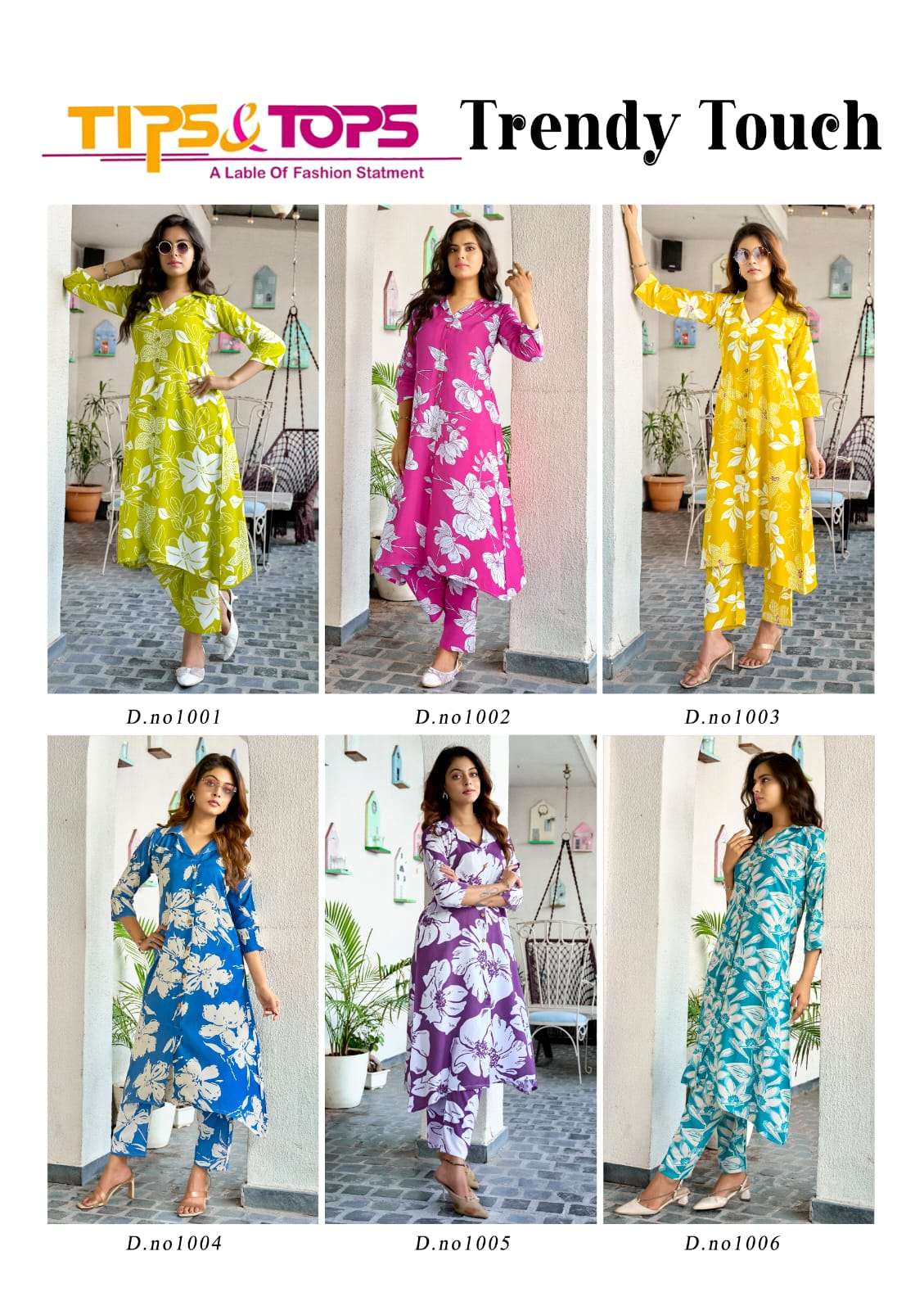 TRENDY TOUCH BY TIPS & TOPS IN RAYON PRINT A LINE COLLAR PATTERN WITH POCKET