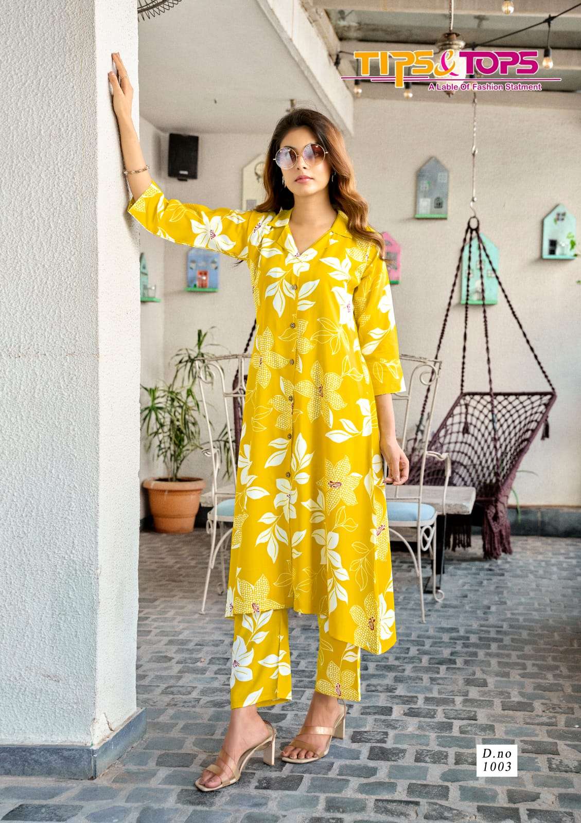 TRENDY TOUCH BY TIPS & TOPS IN RAYON PRINT A LINE COLLAR PATTERN WITH POCKET