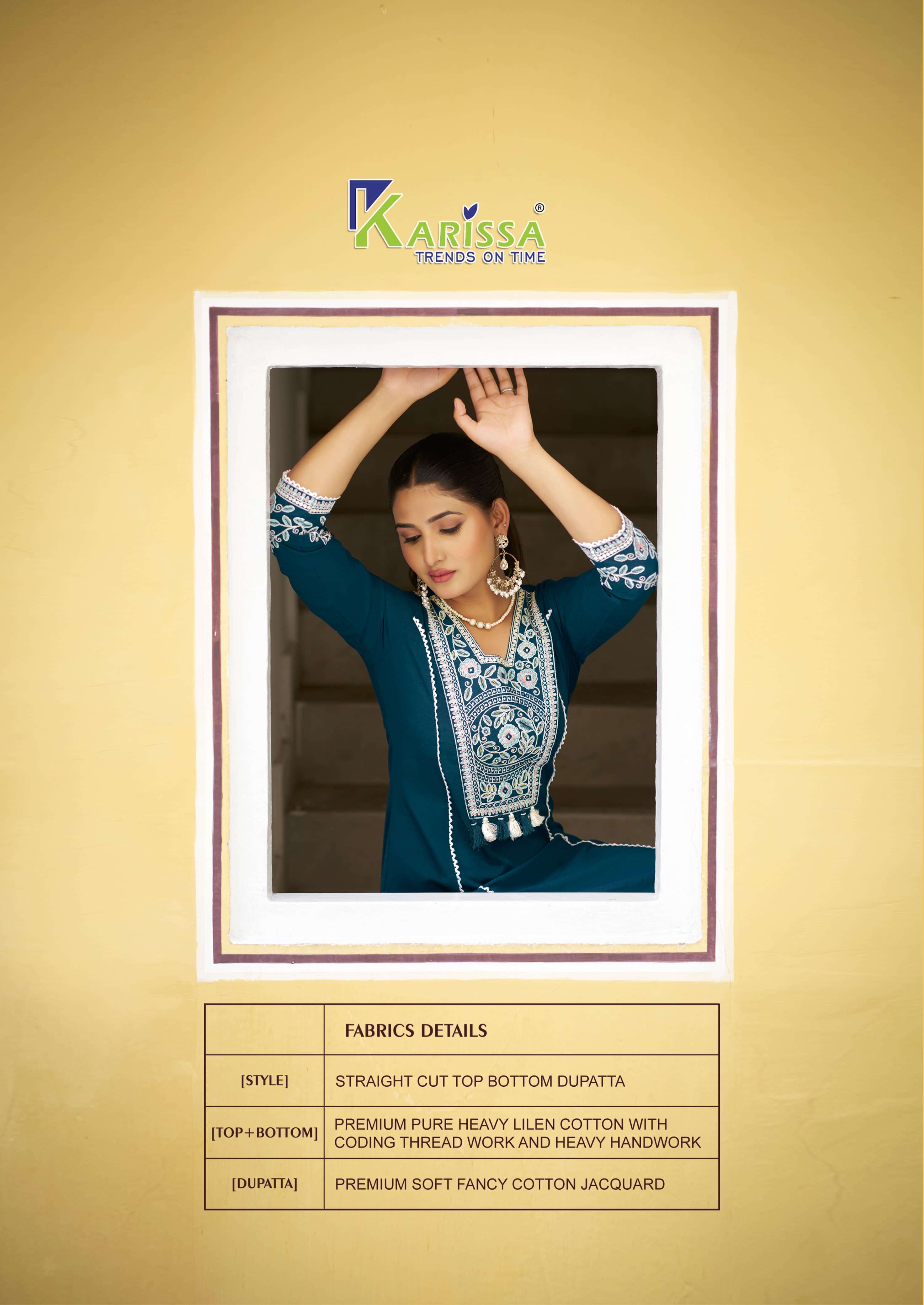 VAANI BY KARISSA IN PREMIUM HEAVY LINEN WITH HANDWORK TOP BOTTOM WITH DUPATTA