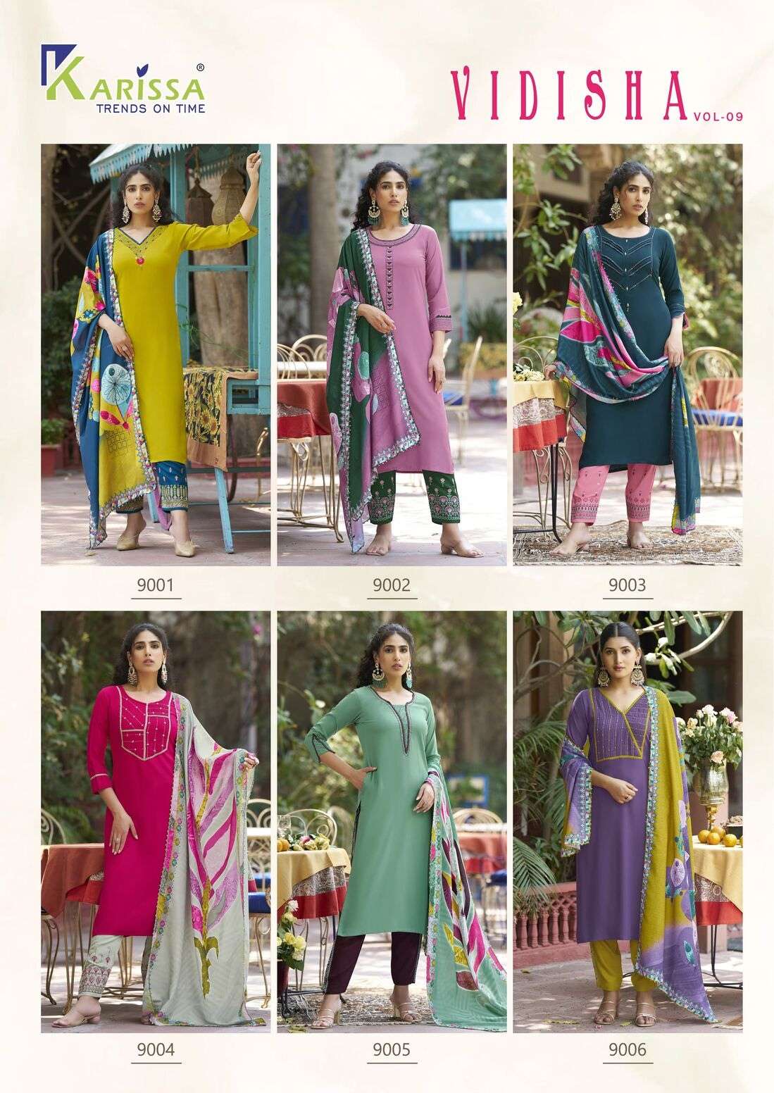 VIDISHA VOL-9 BY KARISSA IN PREMIUM LIVE RAYON WITH 3 PCS CONCEPT WITH HAND WORK