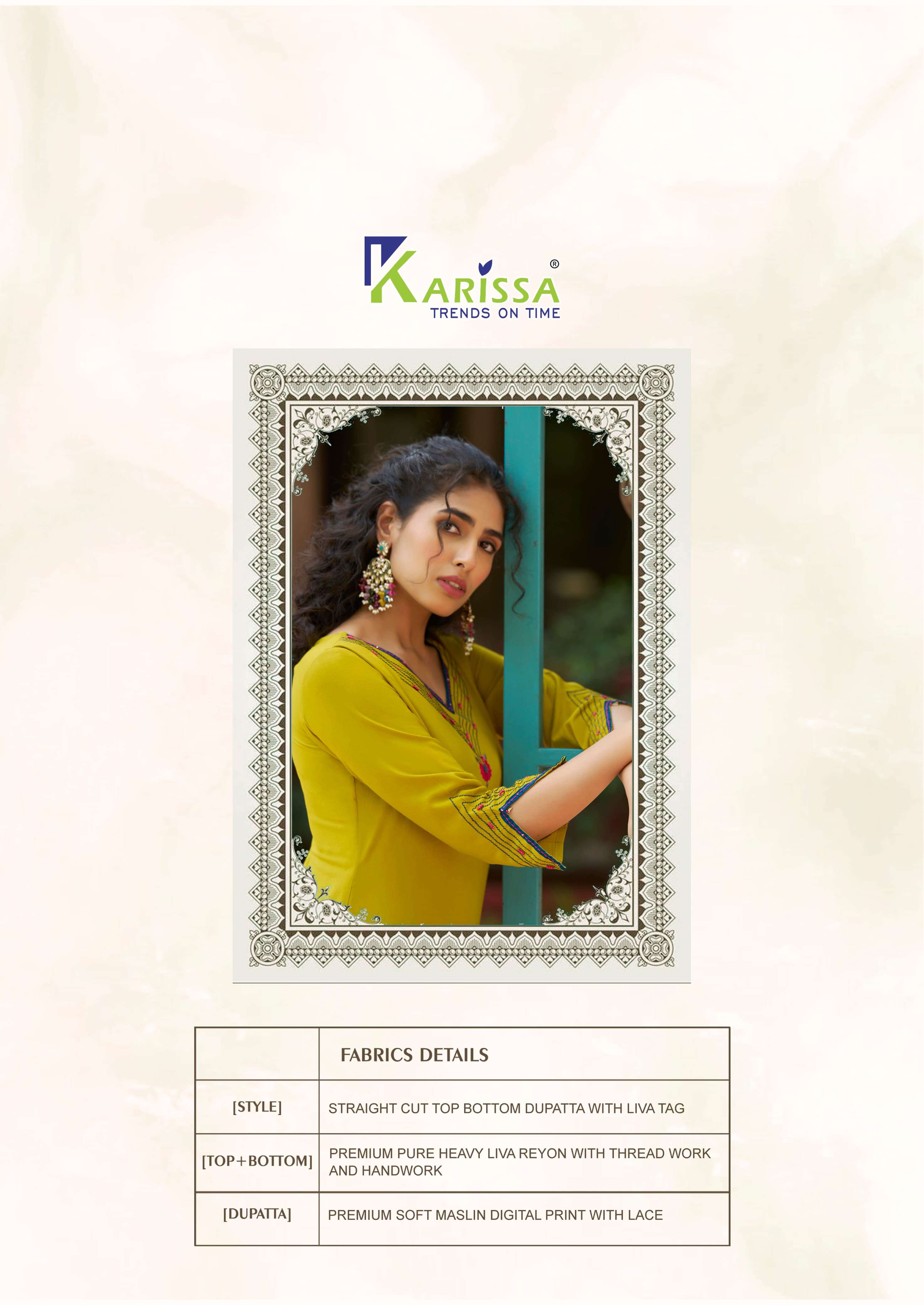 VIDISHA VOL-9 BY KARISSA IN PREMIUM LIVE RAYON WITH 3 PCS CONCEPT WITH HAND WORK