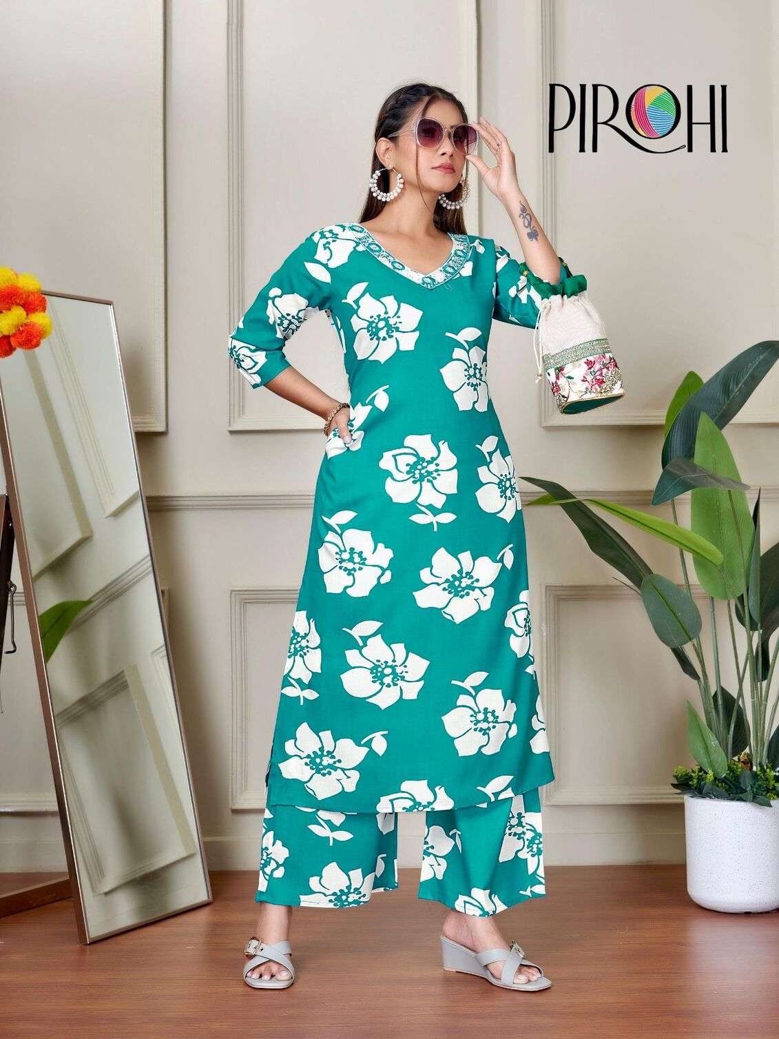 VOL-1 BY PIROHI IN HEAVY RAYON PRINTS TWO PIECE WITH ORIGINAL PLAZOO POCKET IN TOP