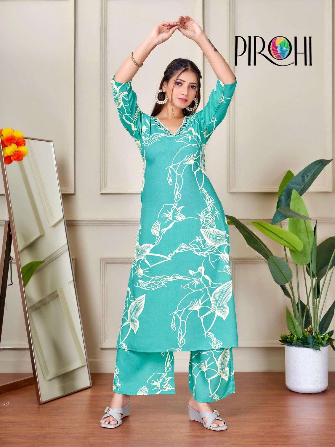 VOL-1 BY PIROHI IN HEAVY RAYON PRINTS TWO PIECE WITH ORIGINAL PLAZOO POCKET IN TOP