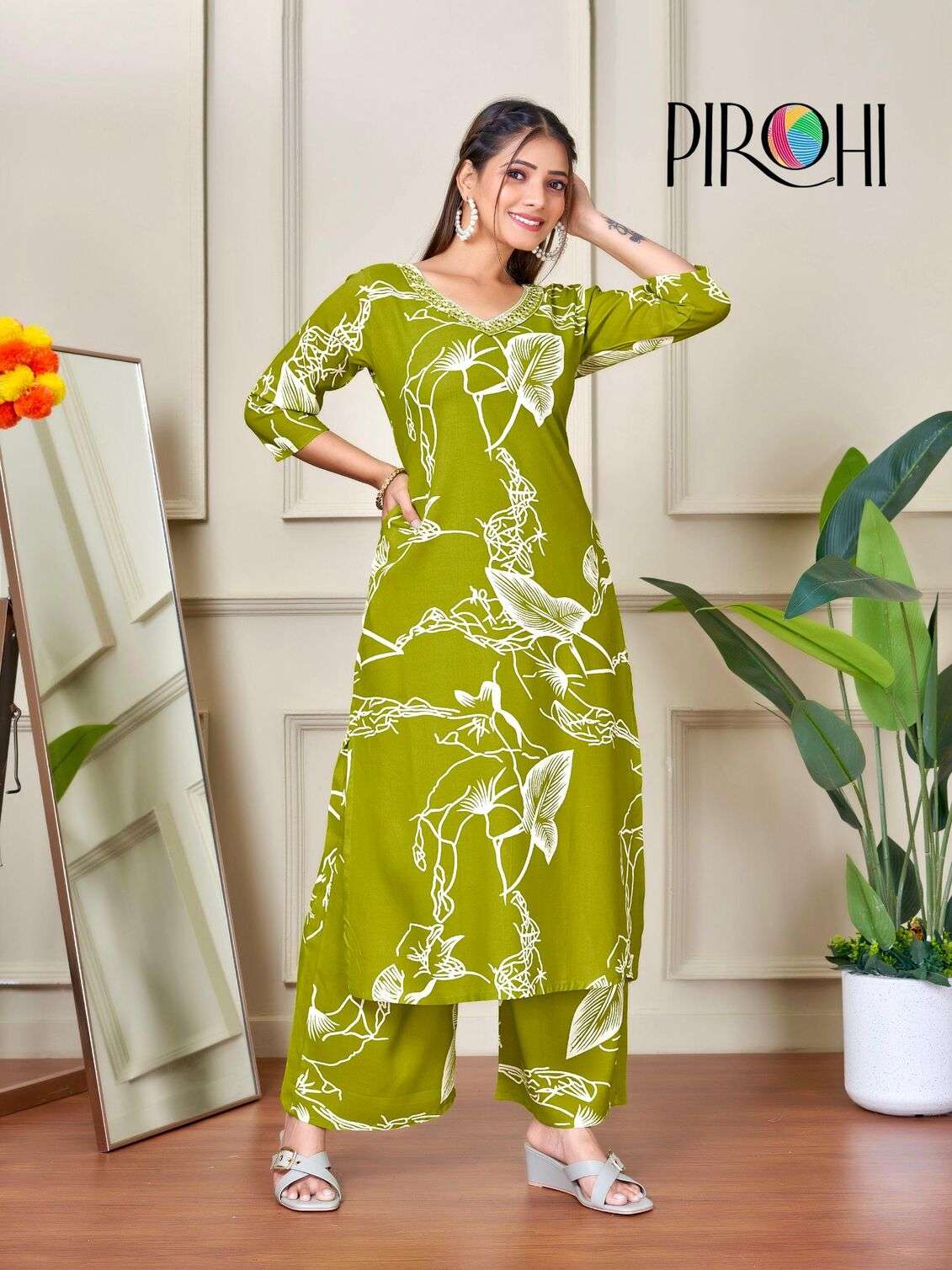 VOL-1 BY PIROHI IN HEAVY RAYON PRINTS TWO PIECE WITH ORIGINAL PLAZOO POCKET IN TOP
