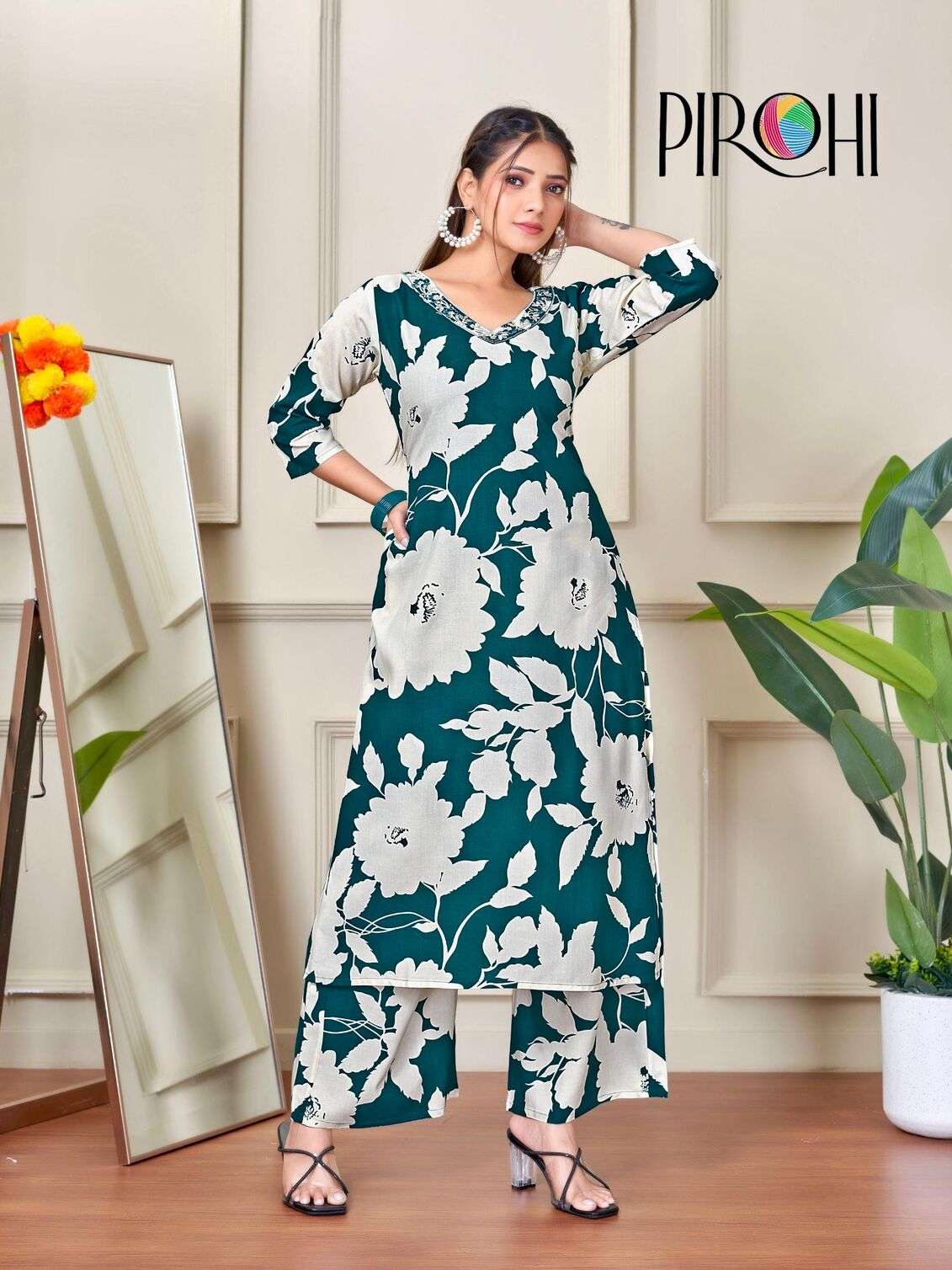 VOL-1 BY PIROHI IN HEAVY RAYON PRINTS TWO PIECE WITH ORIGINAL PLAZOO POCKET IN TOP