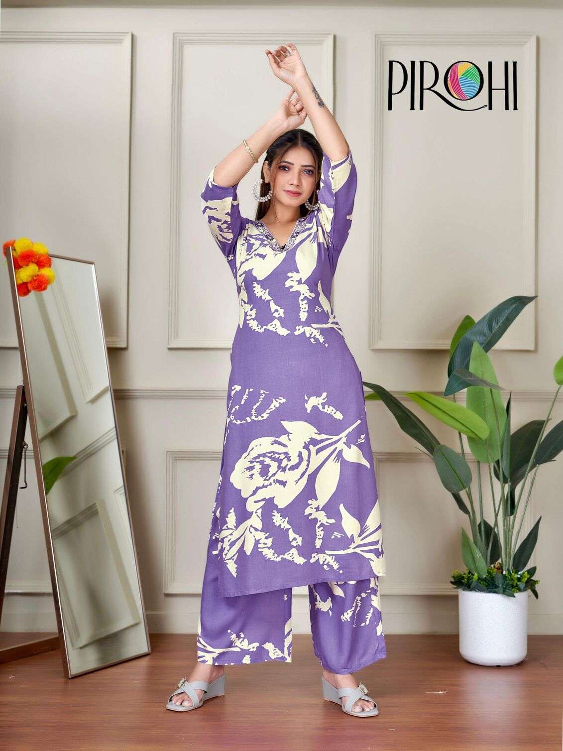 VOL-1 BY PIROHI IN HEAVY RAYON PRINTS TWO PIECE WITH ORIGINAL PLAZOO POCKET IN TOP