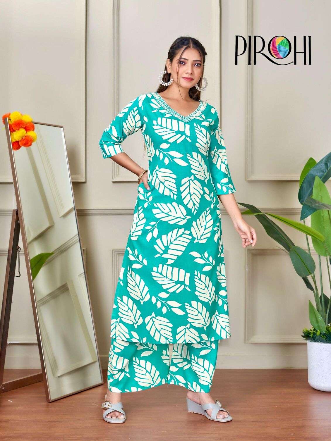 VOL-1 BY PIROHI IN HEAVY RAYON PRINTS TWO PIECE WITH ORIGINAL PLAZOO POCKET IN TOP