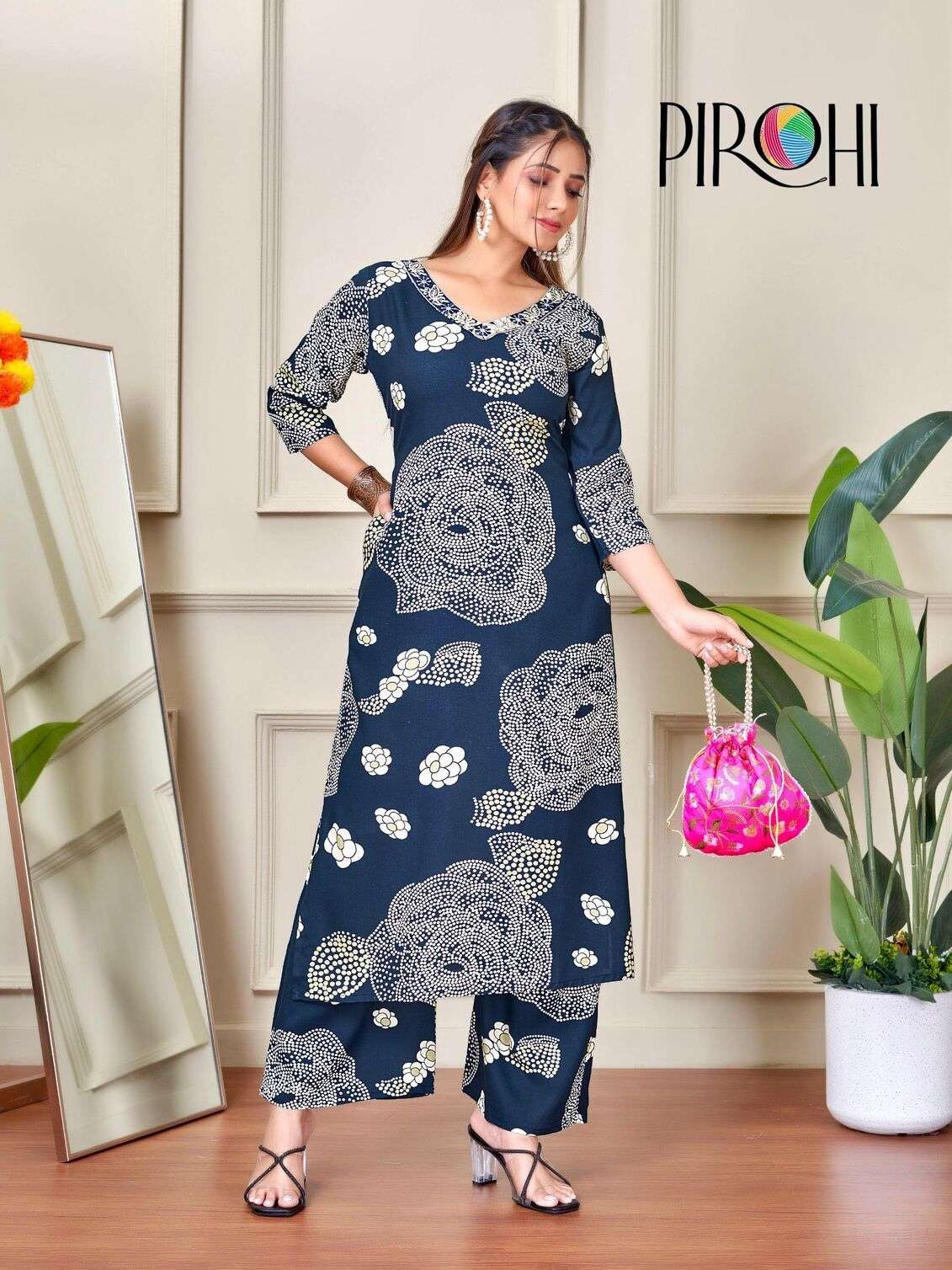 VOL-1 BY PIROHI IN HEAVY RAYON PRINTS TWO PIECE WITH ORIGINAL PLAZOO POCKET IN TOP