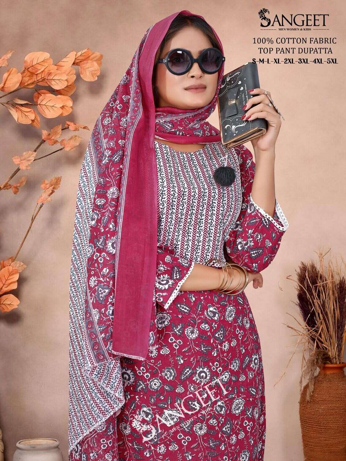 VOL-1 BY SANGEET IN PURE COTTON WITH TOP PANT DUPATTA COMBO PACKING