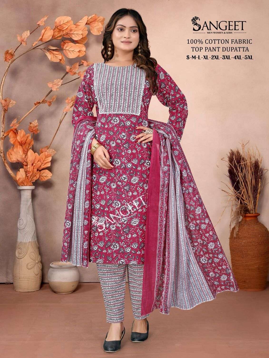 VOL-1 BY SANGEET IN PURE COTTON WITH TOP PANT DUPATTA COMBO PACKING