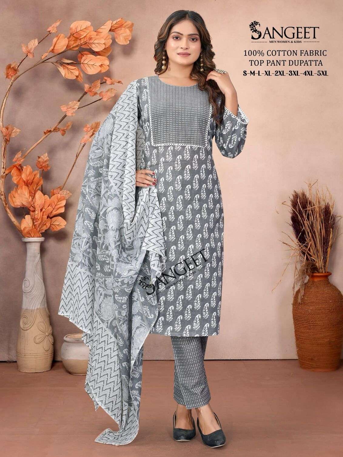 VOL-1 BY SANGEET IN PURE COTTON WITH TOP PANT DUPATTA COMBO PACKING