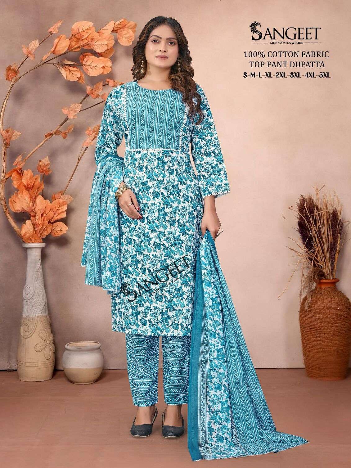 VOL-1 BY SANGEET IN PURE COTTON WITH TOP PANT DUPATTA COMBO PACKING