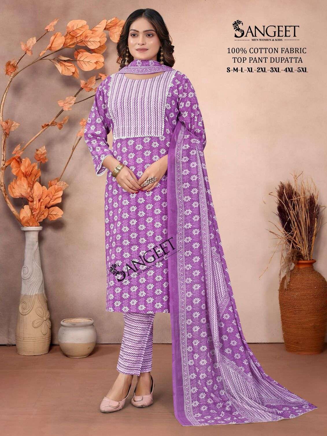 VOL-1 BY SANGEET IN PURE COTTON WITH TOP PANT DUPATTA COMBO PACKING