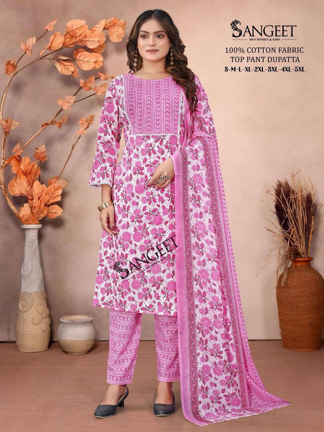 VOL-1 BY SANGEET IN PURE COTTON WITH TOP PANT DUPATTA COMBO PACKING