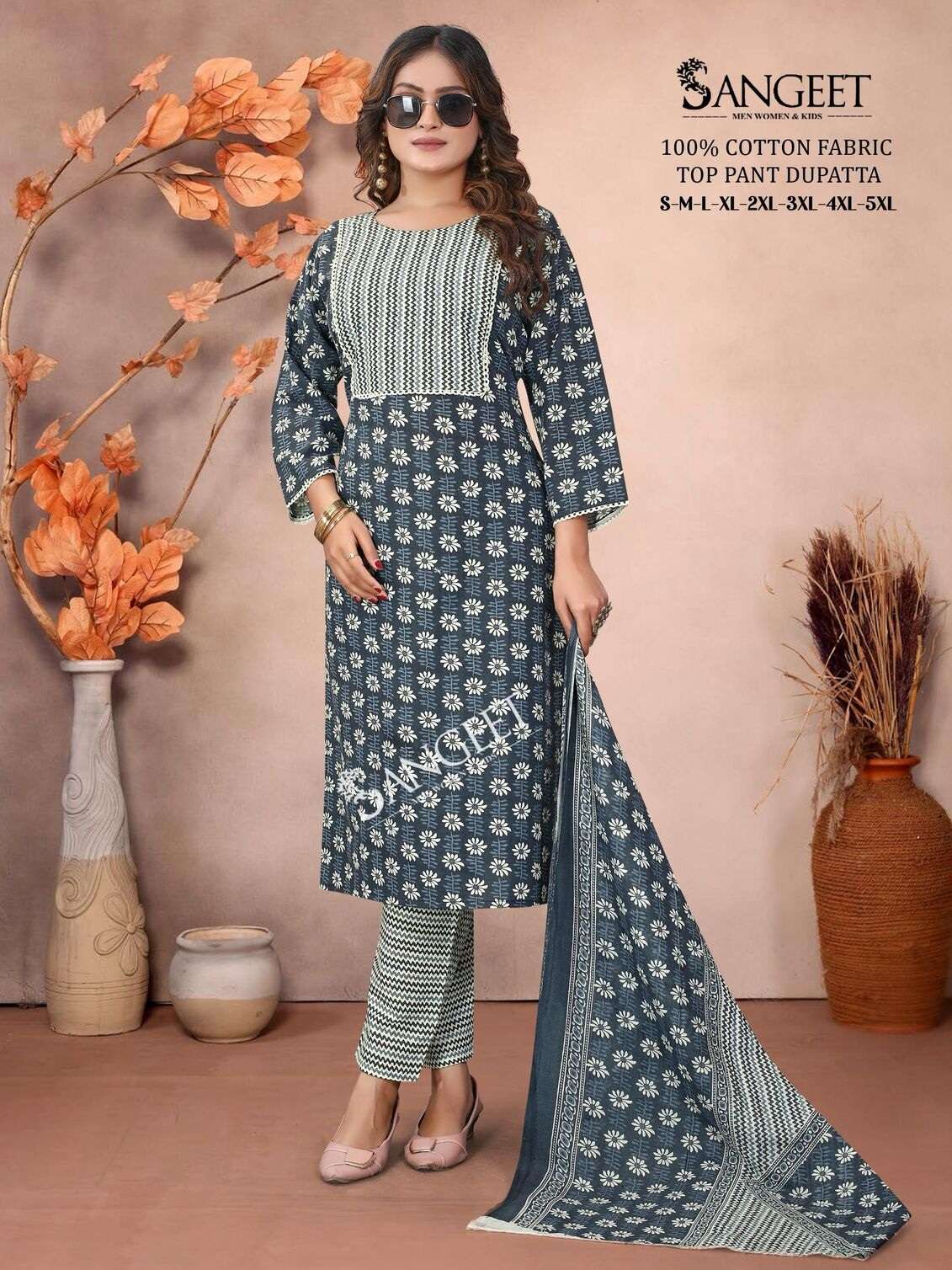 VOL-1 BY SANGEET IN PURE COTTON WITH TOP PANT DUPATTA COMBO PACKING
