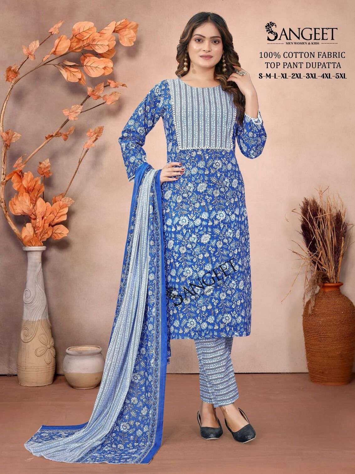 VOL-1 BY SANGEET IN PURE COTTON WITH TOP PANT DUPATTA COMBO PACKING