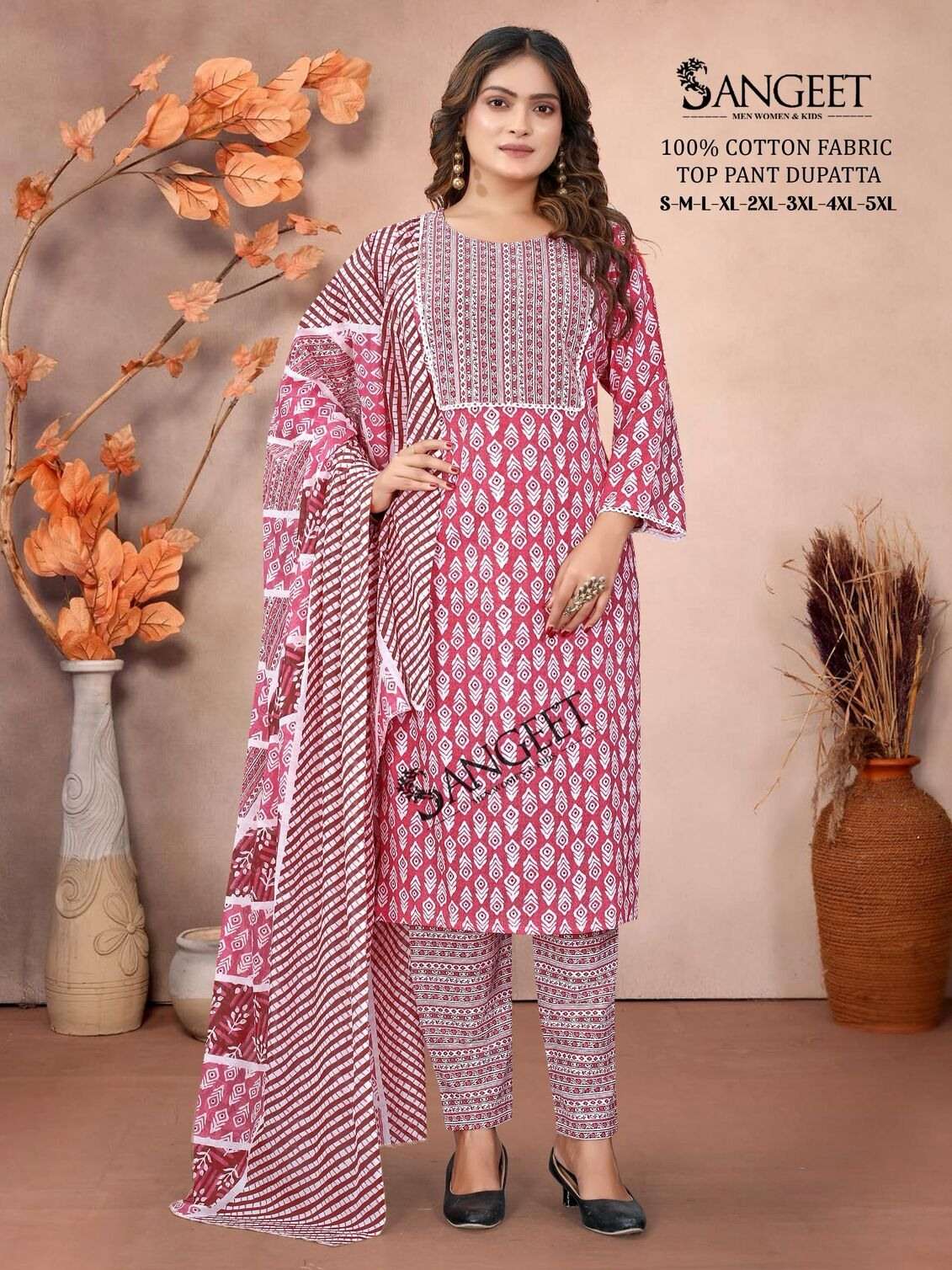 VOL-1 BY SANGEET IN PURE COTTON WITH TOP PANT DUPATTA COMBO PACKING