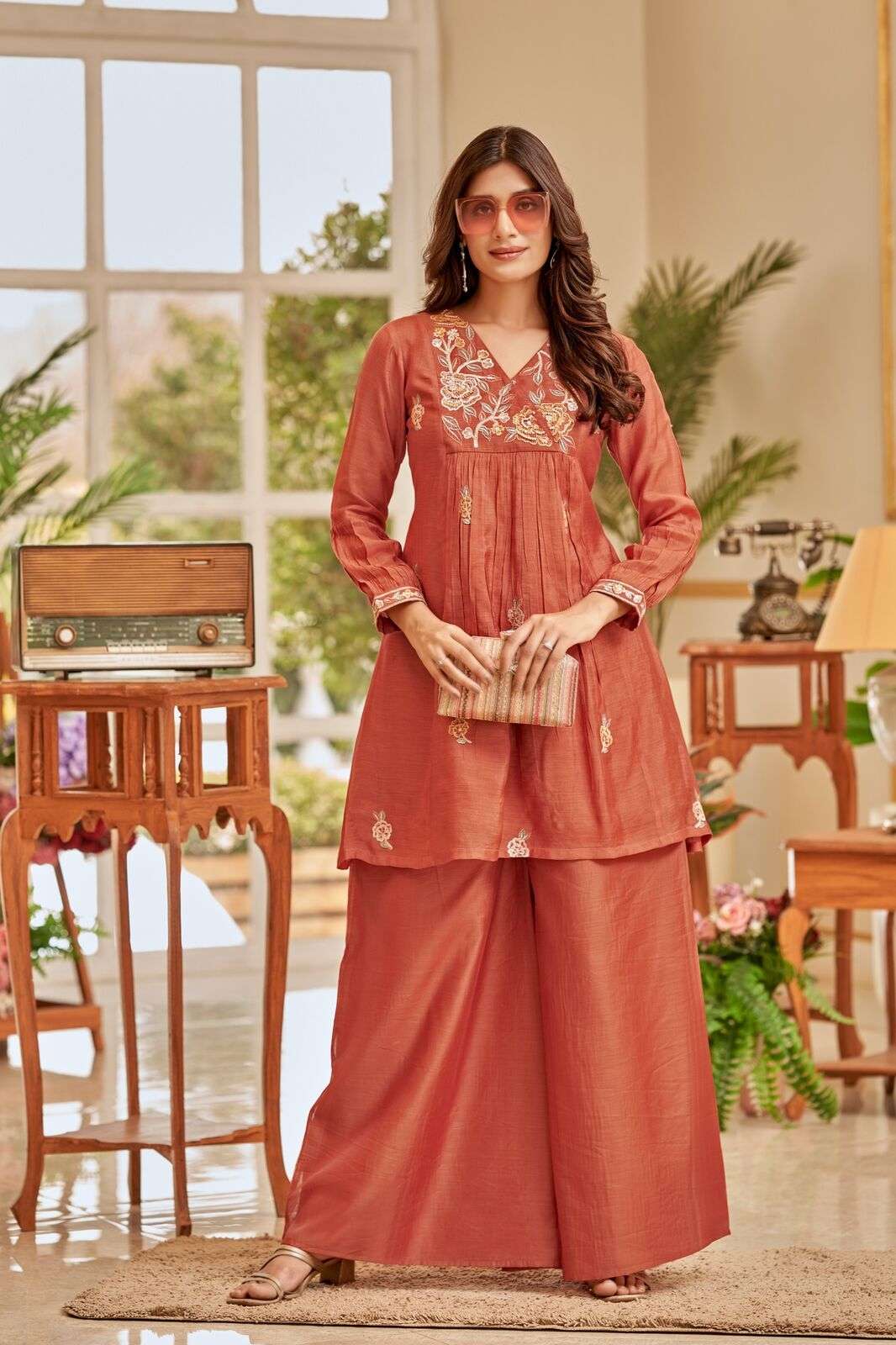 VOL-1 BY TEXOFAB IN PURE MUL CHANDERI WITH COTTON LINING CO-ORD SET WITH HANDWORK 