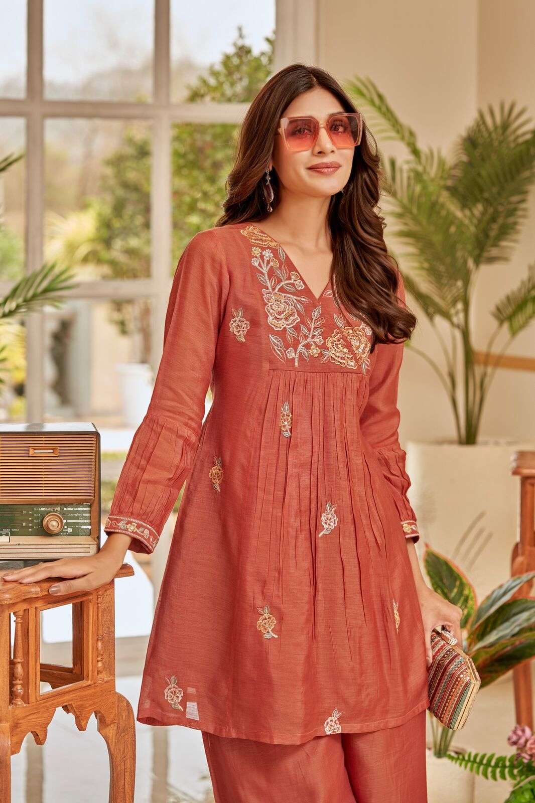VOL-1 BY TEXOFAB IN PURE MUL CHANDERI WITH COTTON LINING CO-ORD SET WITH HANDWORK 