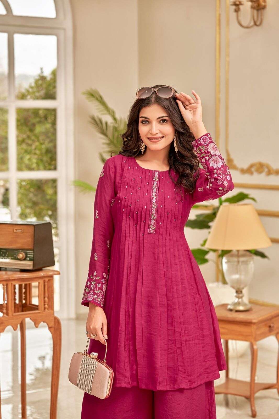 VOL-1 BY TEXOFAB IN PURE MUL CHANDERI WITH COTTON LINING CO-ORD SET WITH HANDWORK 
