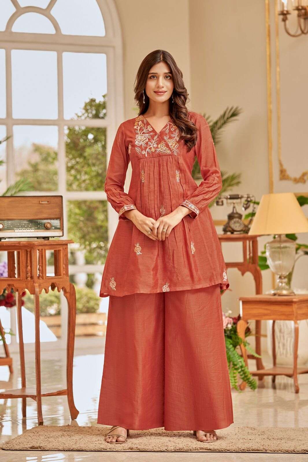 VOL-1 BY TEXOFAB IN PURE MUL CHANDERI WITH COTTON LINING CO-ORD SET WITH HANDWORK 