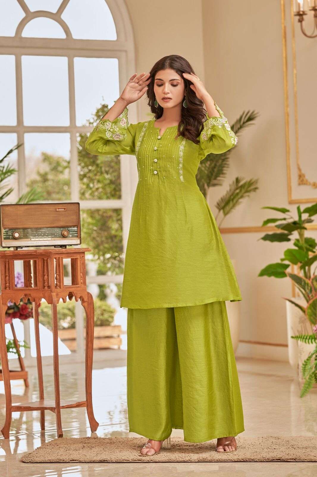 VOL-1 BY TEXOFAB IN PURE MUL CHANDERI WITH COTTON LINING CO-ORD SET WITH HANDWORK 