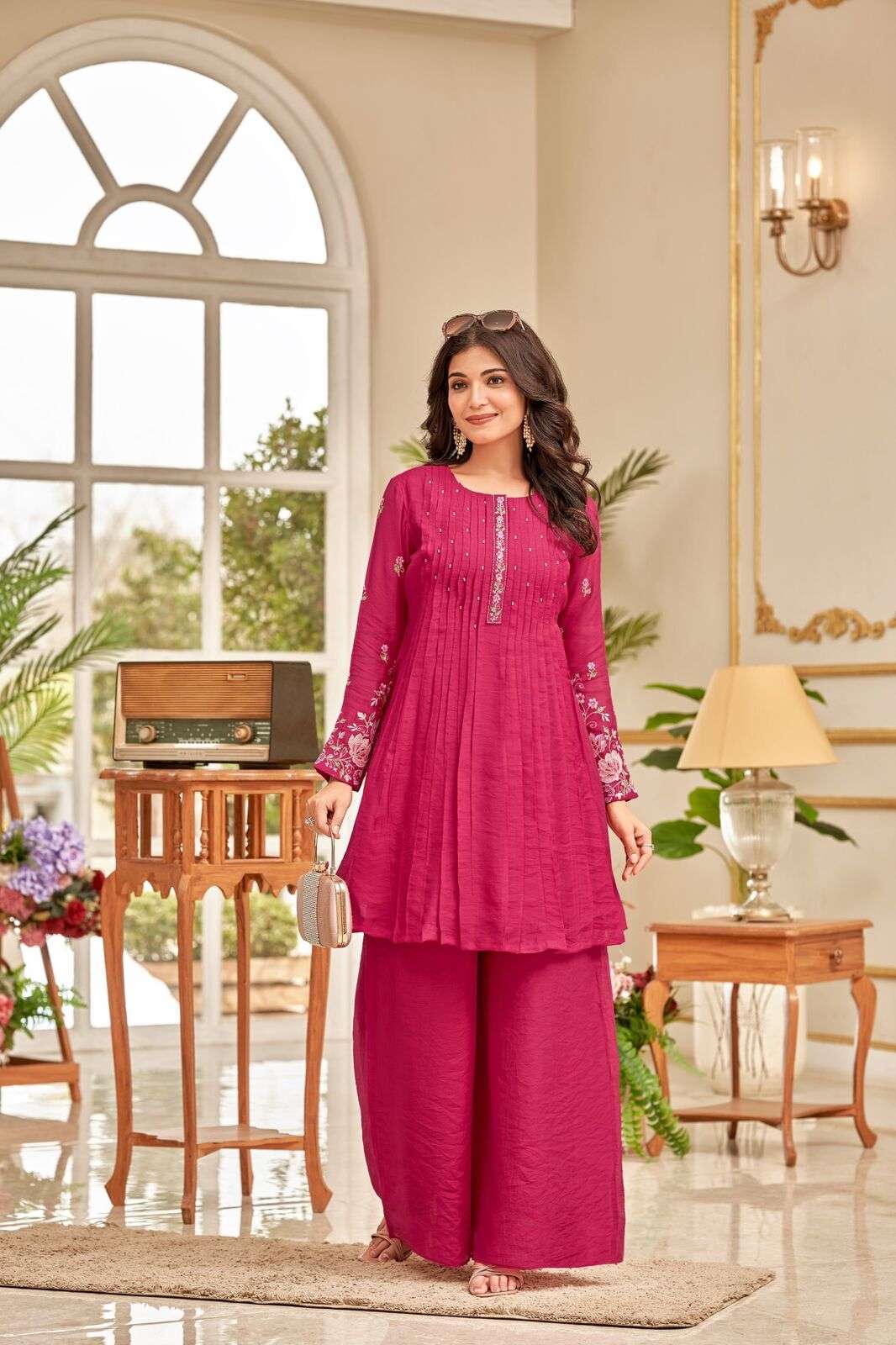 VOL-1 BY TEXOFAB IN PURE MUL CHANDERI WITH COTTON LINING CO-ORD SET WITH HANDWORK 