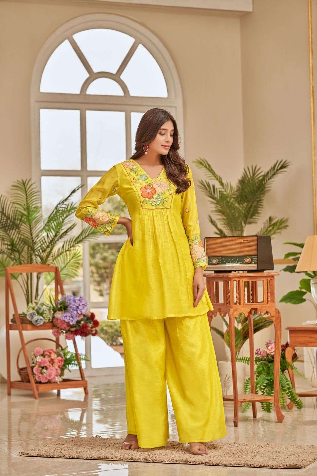 VOL-1 BY TEXOFAB IN PURE MUL CHANDERI WITH COTTON LINING CO-ORD SET WITH HANDWORK 