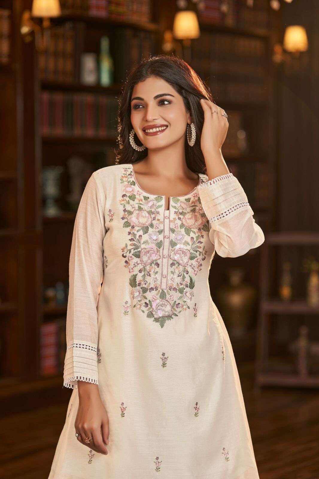 VOL-1 BY TEXOFAB IN PURE MUL CHANDERI WITH COTTON LINING CO-ORD SET WITH HANDWORK 