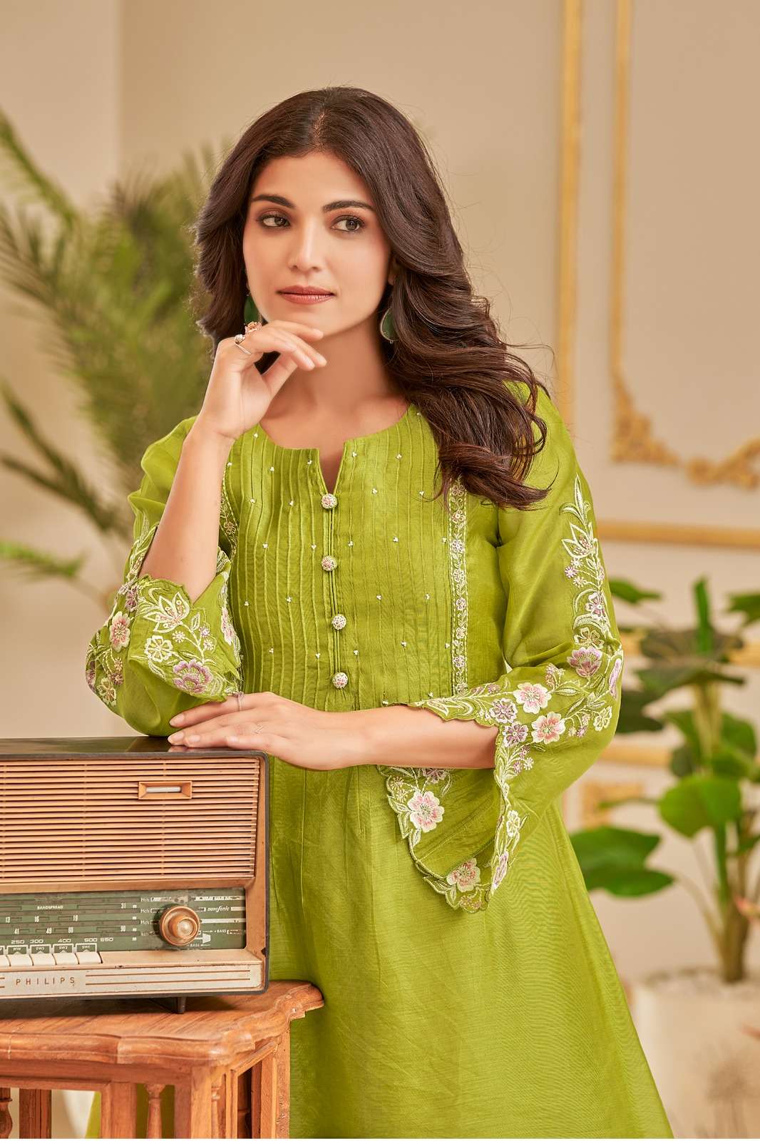 VOL-1 BY TEXOFAB IN PURE MUL CHANDERI WITH COTTON LINING CO-ORD SET WITH HANDWORK 