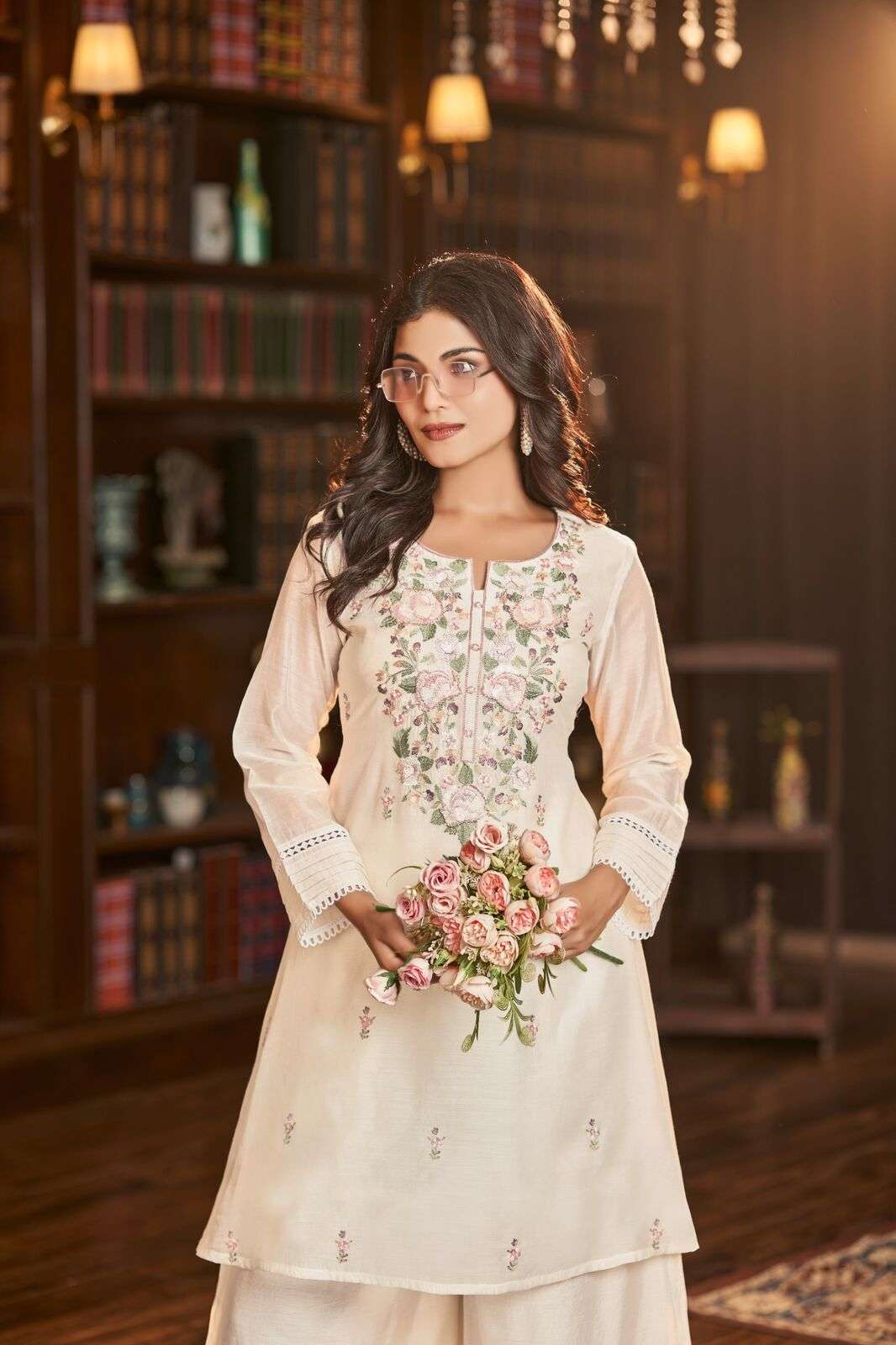 VOL-1 BY TEXOFAB IN PURE MUL CHANDERI WITH COTTON LINING CO-ORD SET WITH HANDWORK 