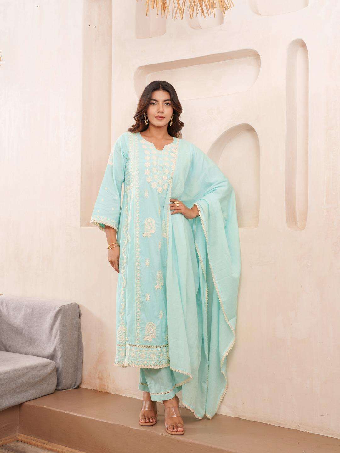VOL-2 BY TEXOFAB IN COTTON CAMBRIC ANARKALI STYLE WITH DUPPATA
