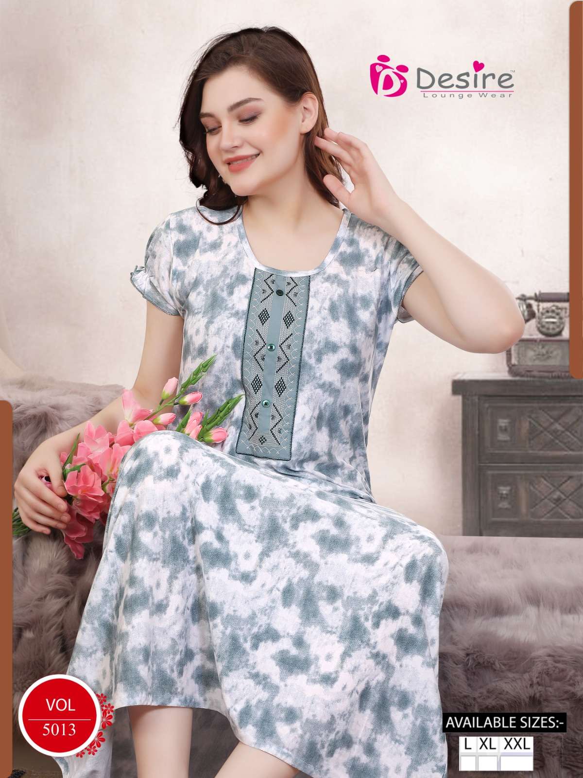 VOL-5013 BY DESIRE IN PREMIUM SERIES TIE DYE NIGHTY 