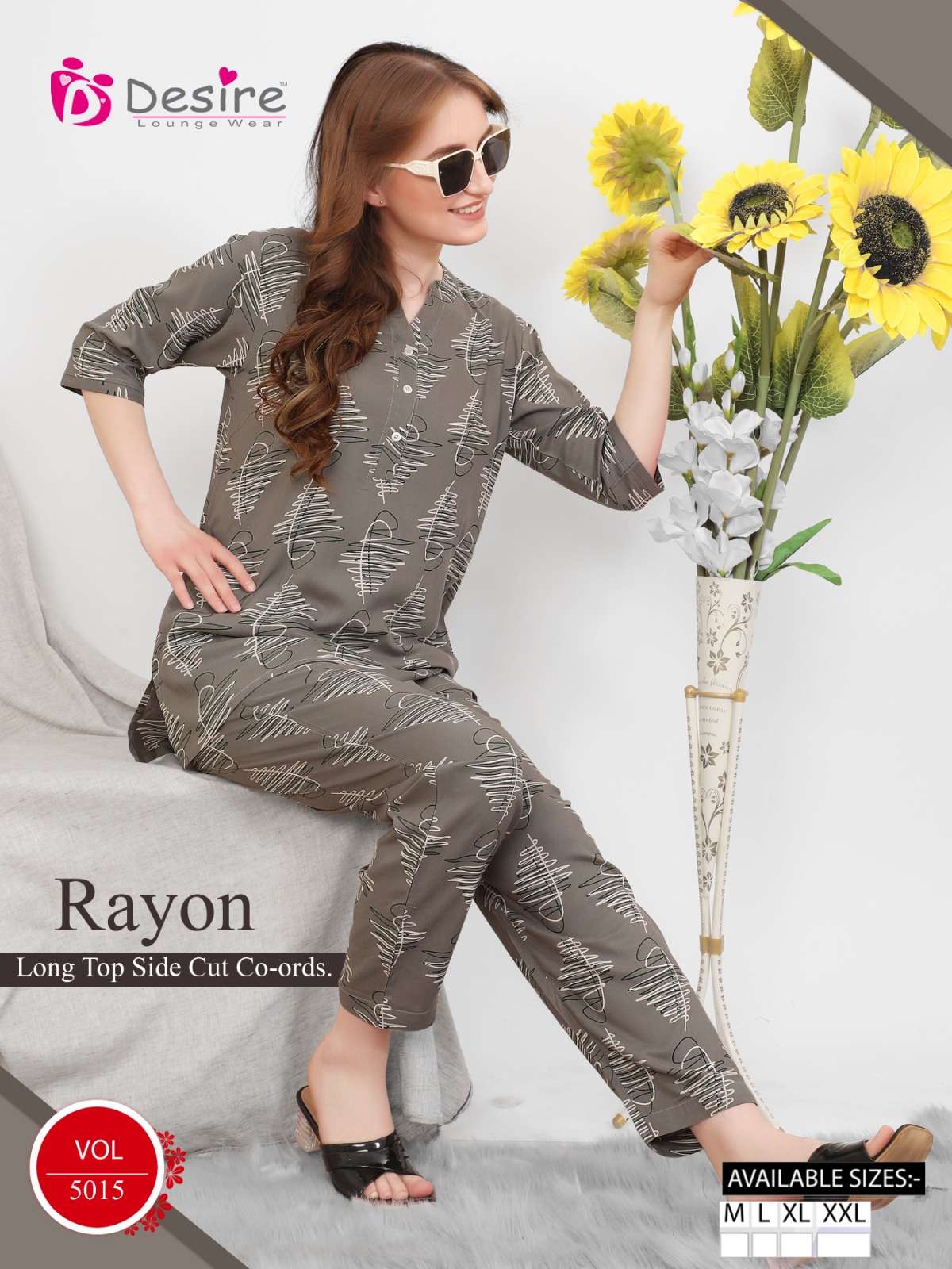 VOL :- 5014 TO 5021 BY DESIRE IN PREMIUM RAYON LONG TOP SIDE CUT CO-ORD SET 