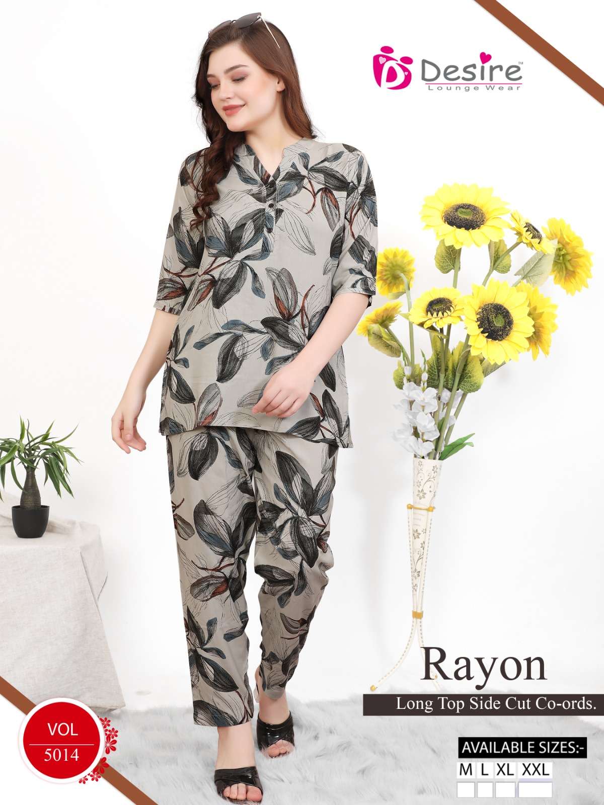 VOL :- 5014 TO 5021 BY DESIRE IN PREMIUM RAYON LONG TOP SIDE CUT CO-ORD SET 