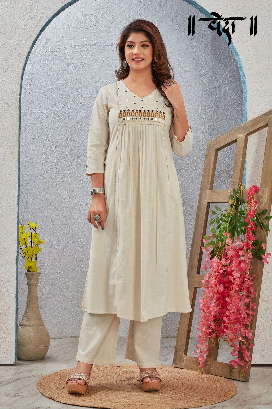 VOL-7 BY VEDA IN FANCY FABRIC WITH EMBROIDERY NECK WORK COMBO SET 