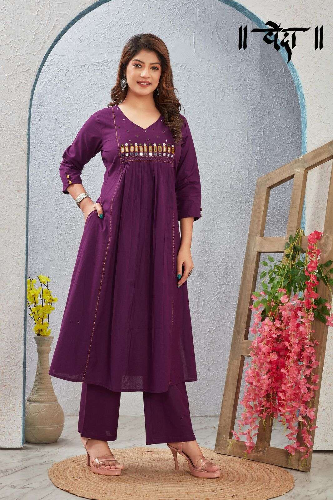 VOL-7 BY VEDA IN FANCY FABRIC WITH EMBROIDERY NECK WORK COMBO SET 