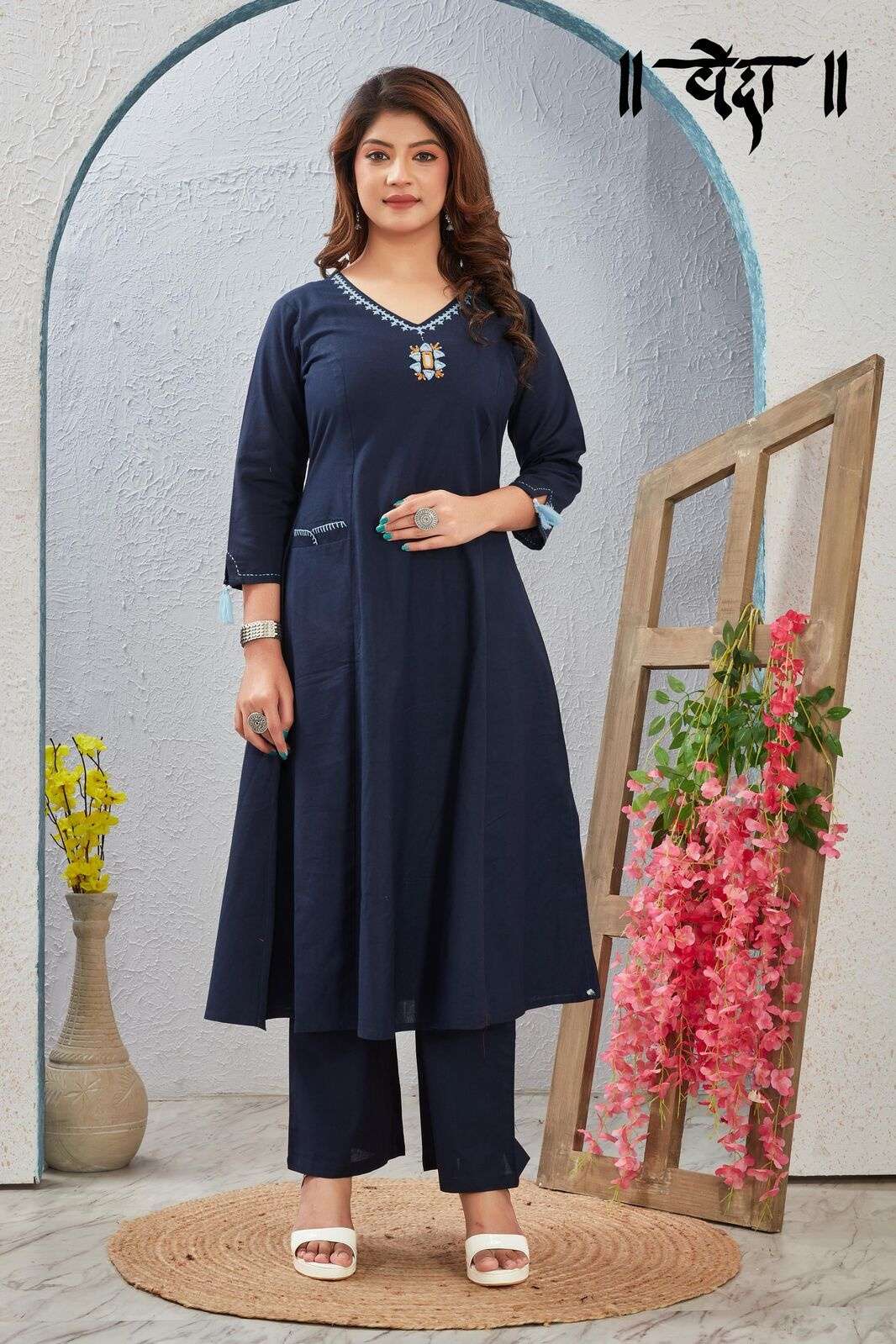 VOL-7 BY VEDA IN FANCY FABRIC WITH EMBROIDERY NECK WORK COMBO SET 